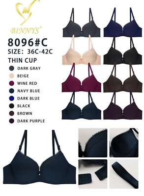 New 6 pcs Binny s premium quality c cup solid colors light padded bras