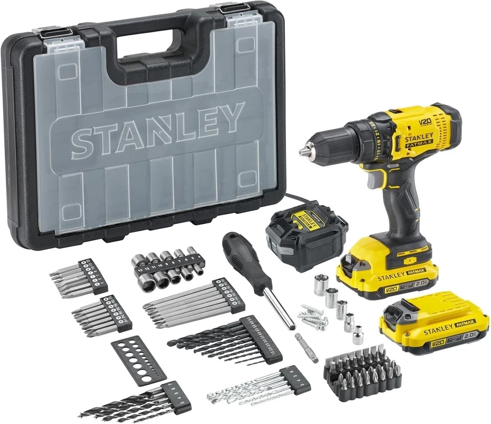 Stanley FatMax V20 Trapano Avvitatore 18V 2 Batterie Litio 2Ah Con 100 Accessori