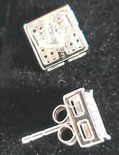 10 Kt White Gold 1/4 Cttw 36 Diamonds Square Stud Earrings with 10 Kt Backs