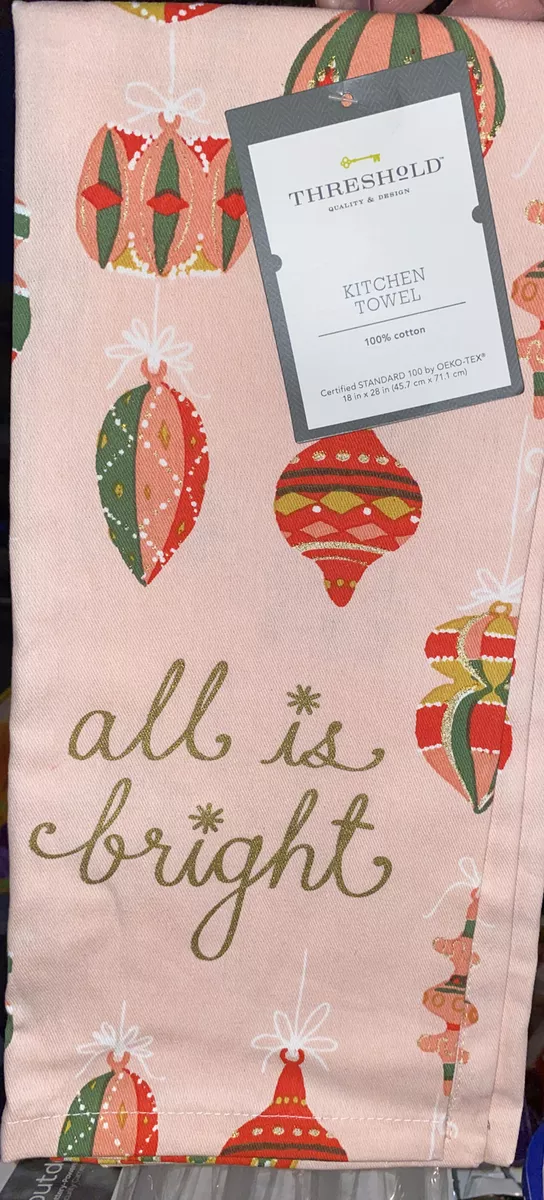 Christmas Dish Towel Cotton Winter Holiday Sparkle Ornaments Pink Kitchen  Towels