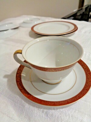 Vintage Rubiyat SEYEI # 467 Cup and Saucer Set Burgundy Band Japan