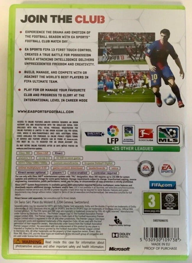 Videojuego FIFA 13 Xbox 360 PEGI 3+ fútbol fútbol deportes 2013 xb360 EA kinect Foto 2 de 2