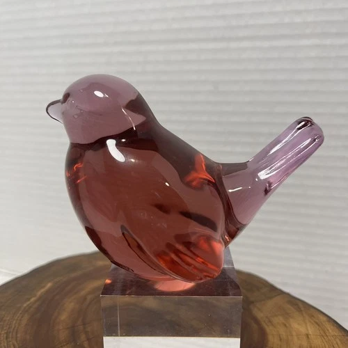 Fenton Cranberry Art Glass 3 Inch BIRD FIGURINE PAPERWEIGHT Vintage