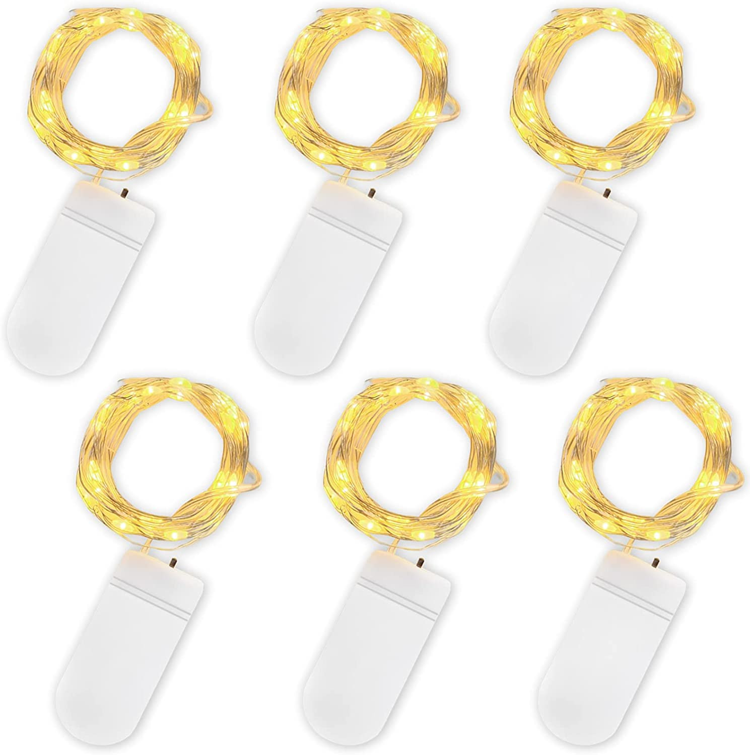 Jsdoin Fairy Lights 6 Pack 2m 20 LED Battery Copper Wire String Lights Warm Whit