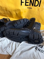 Fendi Force Men’s Black Leather Lace-up Boots w/ FF Motif & Zipper - Size UK 11