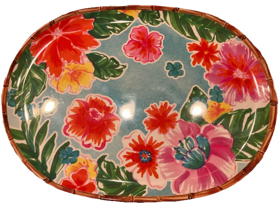 Набор из 3 овальных сервировочных тарелок Sur La с цветочным, бамбуковым принтом по краям - Изображение 3 из 4