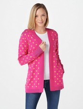 Isaac Mizrahi Pink  Orange Polka-Dot Jacquard Long-Sleeve Cardigan Sweater New