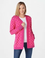 Isaac Mizrahi Pink & Orange Polka-Dot Jacquard Long-Sleeve Cardigan Sweater New