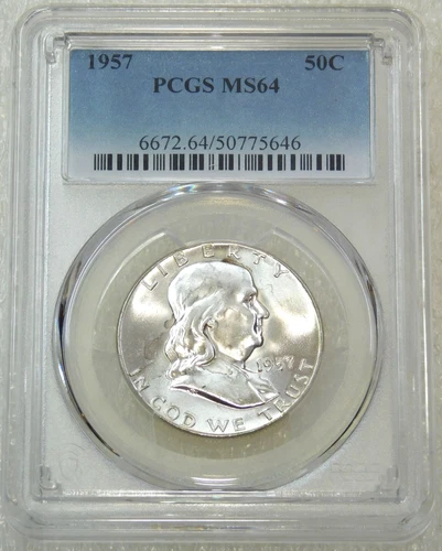 1957 P Franklin Half Dollar PCGS MS64 95% FBL Frosty Luster New Holder #W277L