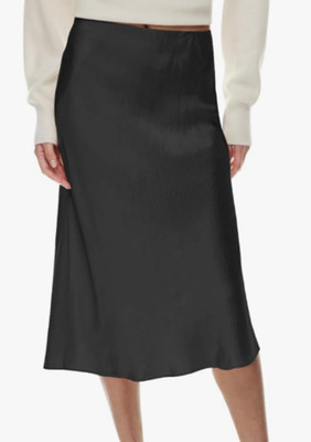 NEW LuFeng Women's Satin Waistband A-Line Midi Skirt Black Size Small