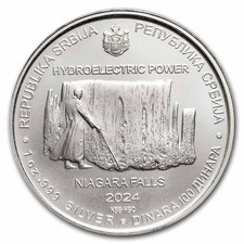 2024 Serbia 1 oz Silver 100 Dinar Tesla: Hydroelectric Power