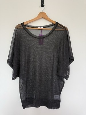 Lascana Damen-Stricktop transparent Metallic UK 10 12 schwarz locker Kurzarm neu mit Etikett