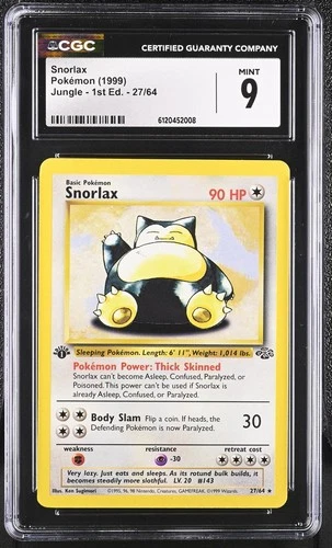 CGC 9 MINT Snorlax 1999 Jungle 1st Edition 27/64 Pokemon Card
