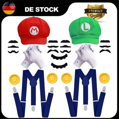 MARKENLOS Super Mario und Luigi Bros Erwachsene Kinder Cosplay Fancy Party Kostüm Set ~
