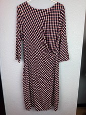 Talbots Dress Womens Large Blue Geometric Ruched Sheath 3/4 Sleeve Boat Neck