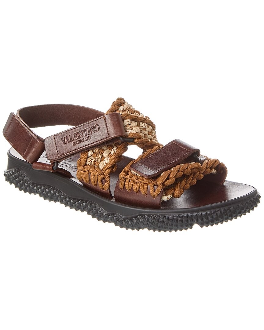 Мужские сандалии из веревки и кожи Valentino Коричневые 41 72790₽