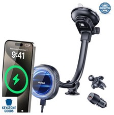 Magnetic Wireless Car Charger 15W MagSafe Cooling Fan Suction Cup Dash Mount
