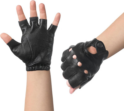 Kids Leather Fingerless Gloves for Cycling Cosplay Costume Dancing, Black, Boys