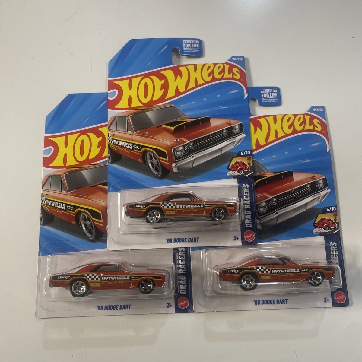 Hot Wheels '68 Dodge Dart Drag Racers Diecast Car Orange Lot Of 3