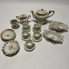 Antique 1900s Children's Porcelain 19 Piece Miniature Tea Set Hand Painted
