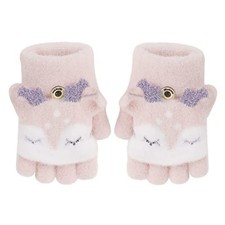 PURFUN Toddler Kids Short Knitted Gloves Winter Thick Fleece Lining Pink