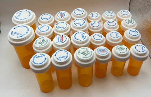 Set of 26 Amber Plastic Apothecary Bottles for Arts & Crafts Different Sizes - Picture 3 of 3