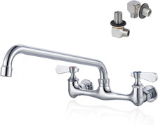 8 Inch Center Wall Mount Commercial Sink Faucet - 12" Swivel Spout Utility