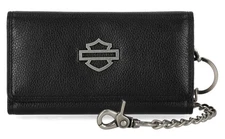 Harley-Davidson Men's Open B&S Trucker Biker Chain Leather Wallet, Black