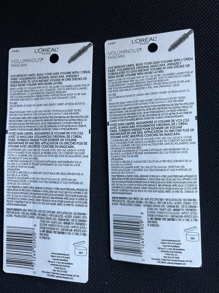 2 New Loreal Voluminous Original Mascara BLACKEST BLACK 310 Fuller Lashes - Image 2 of 2
