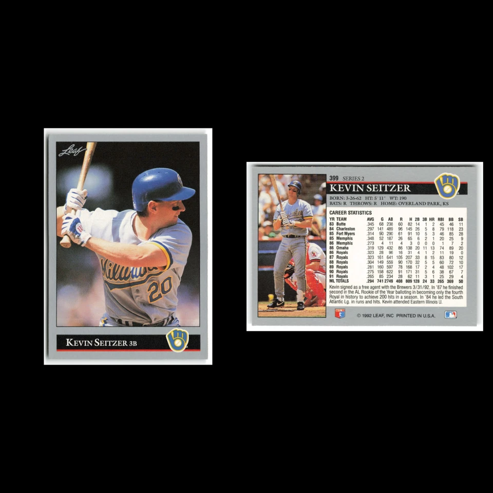 Kevin Seitzer #399 1992 Leaf Milwaukee Brewers Baseball Card MLB NM - Image 3 of 3