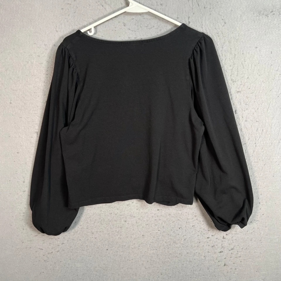 Top negro Banana Republic manga larga acanalado cuello en V para mujer talla grande Foto 2 de 4