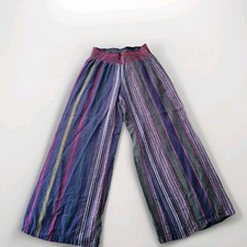 Indigo Rein Palazzo Festival Wide Leg Pants Striped Bohemian Smocked Linen L