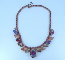 Vintage Juliana Pink Givre Art Glass Rhinestone NECKLACE 15" Choker