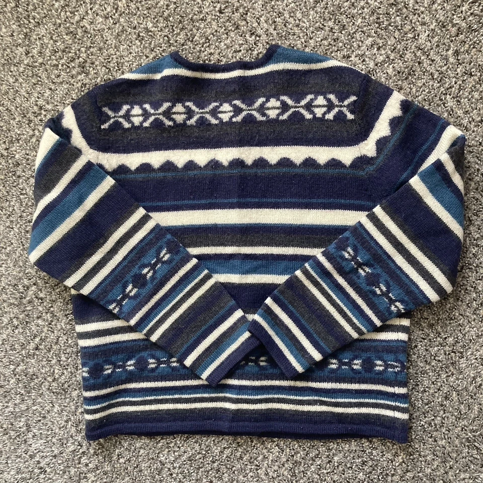 Cárdigan suéter para mujer Karen Scott azul medio 100 % lana rayas abotonadas Foto 2 de 4