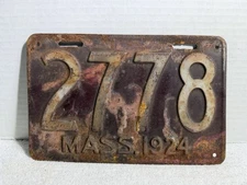 Vintage 1924 Massachusetts License Plate - FOUR DIGIT #2778