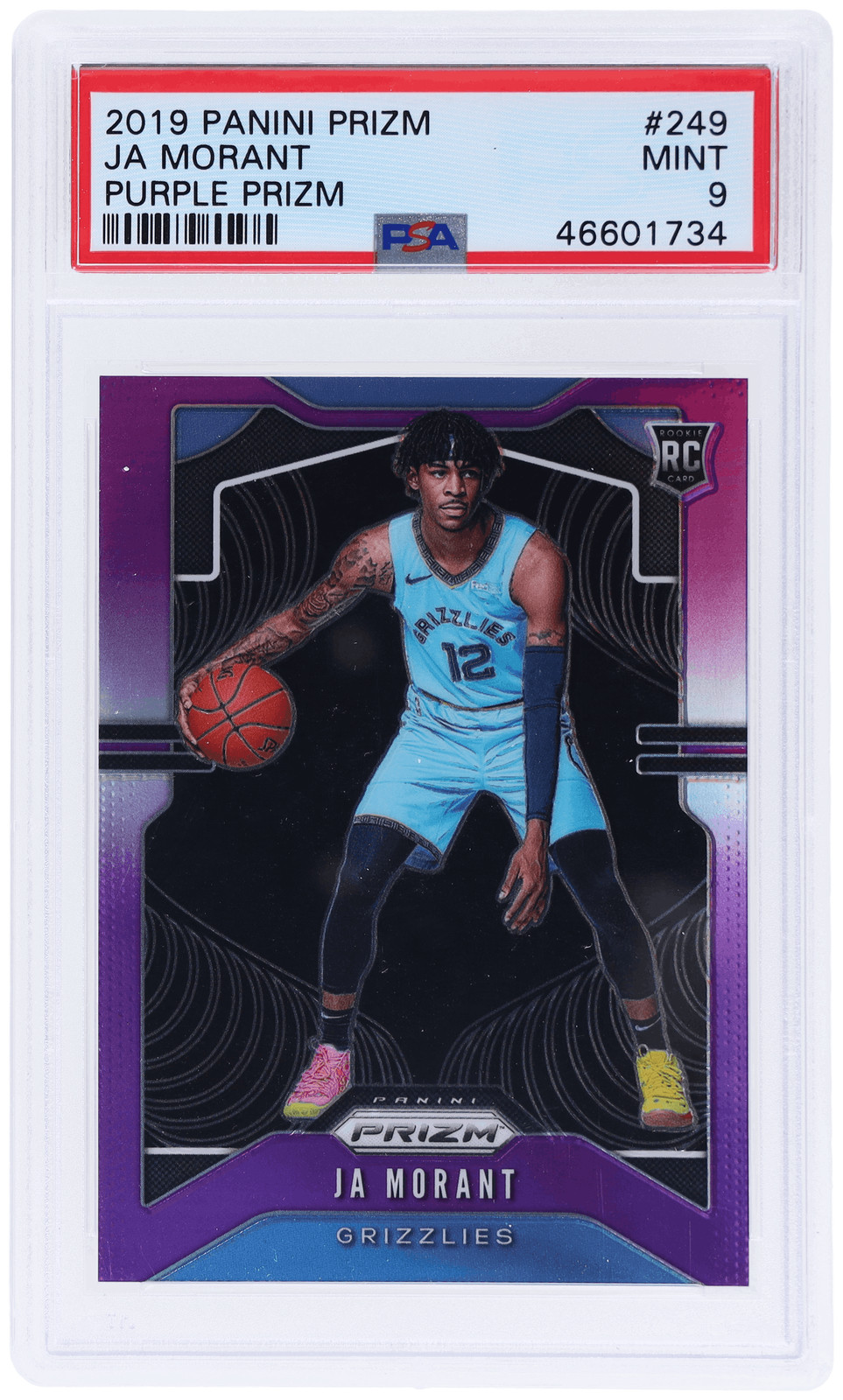 2019 Panini Prizm Ja Morant Purple Prizm #249 /75 PSA 9 Rookie RC