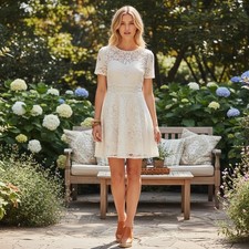 Topshop Floral Lace Fit & Flare Dress Coquette Romantic Bridal Graduation Boho 8