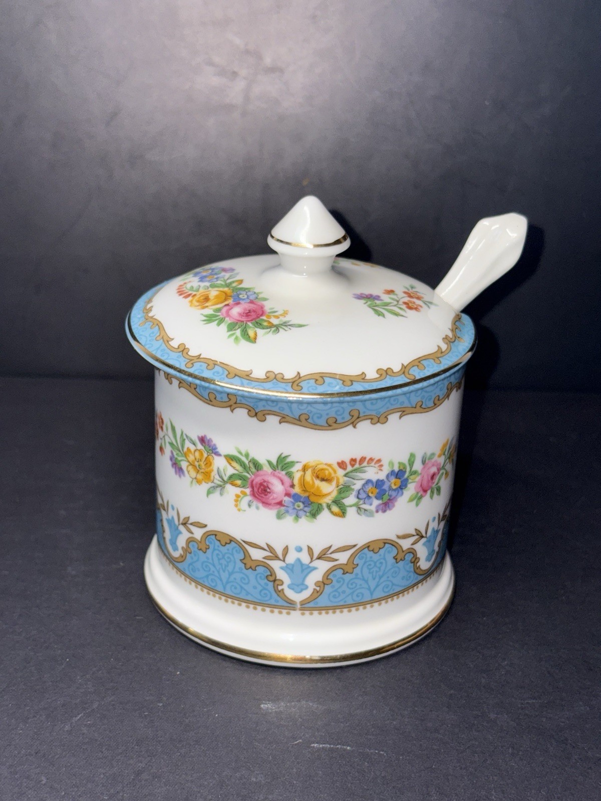 Vintage Crown Staffordshire “Lyric Tunis Blue” Fine Bone China Jam Jar Lid Spoon