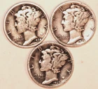 (3) Mercury Dimes - Fine - 1934 1935S 1937 - #3636ED FREE SHIPPING