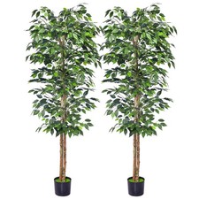 2Packs 6FT Artificial Ficus Trees with Realistic Leaves and Natural Trunk, Fa...