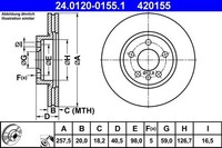 2X Bremsscheibe Vorne Ate 24.0120-0155.1 FüR CitroËN Passend FüR Fiat