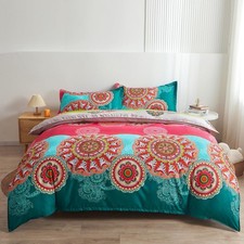 Bohemian Duvet Cover Set Lightweight Microfiber Bedding Set Boho Floral Print
