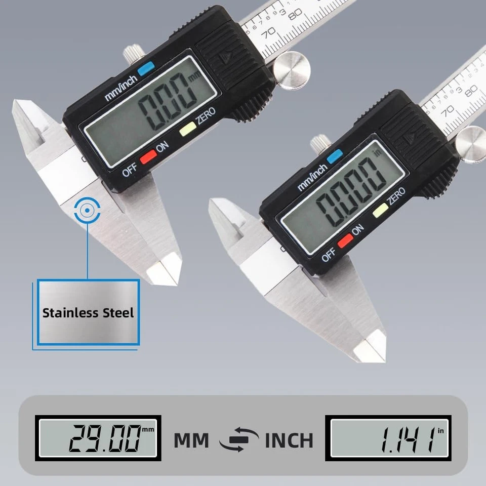6" Digital Caliper Measuring Tool Stainless Steel Vernier Micrometer LCD Inch MM - Image 3 of 4