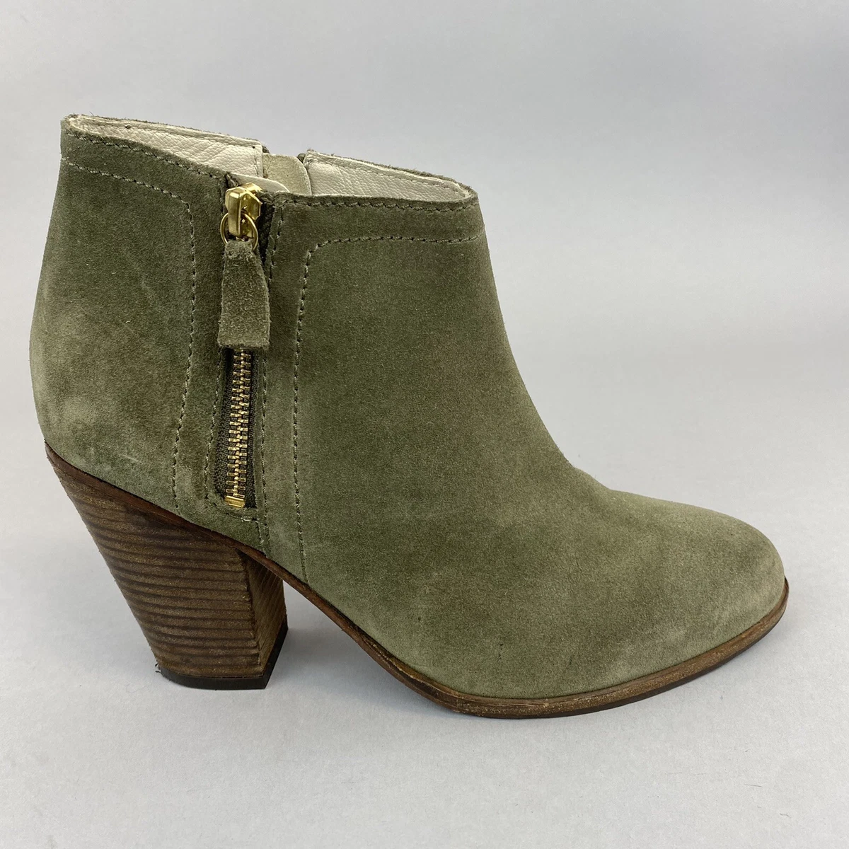 Boden Leather Suede Ankle Boots Block Heels Double Zip Cowboy