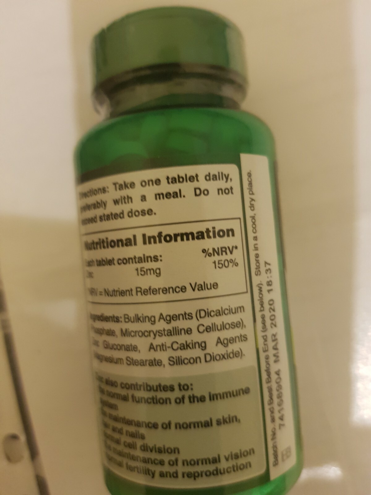ZINC HIGH STRENGHT ( GLUCONATE) HOLLANDS & BARRETT 250 TABLETS 15mg
