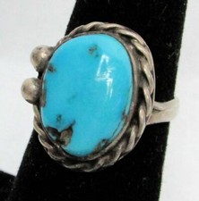 VINTAGE NAVAJO STERLING SILVER  BLUE TURQUOISE RING SIZE 5 1/2