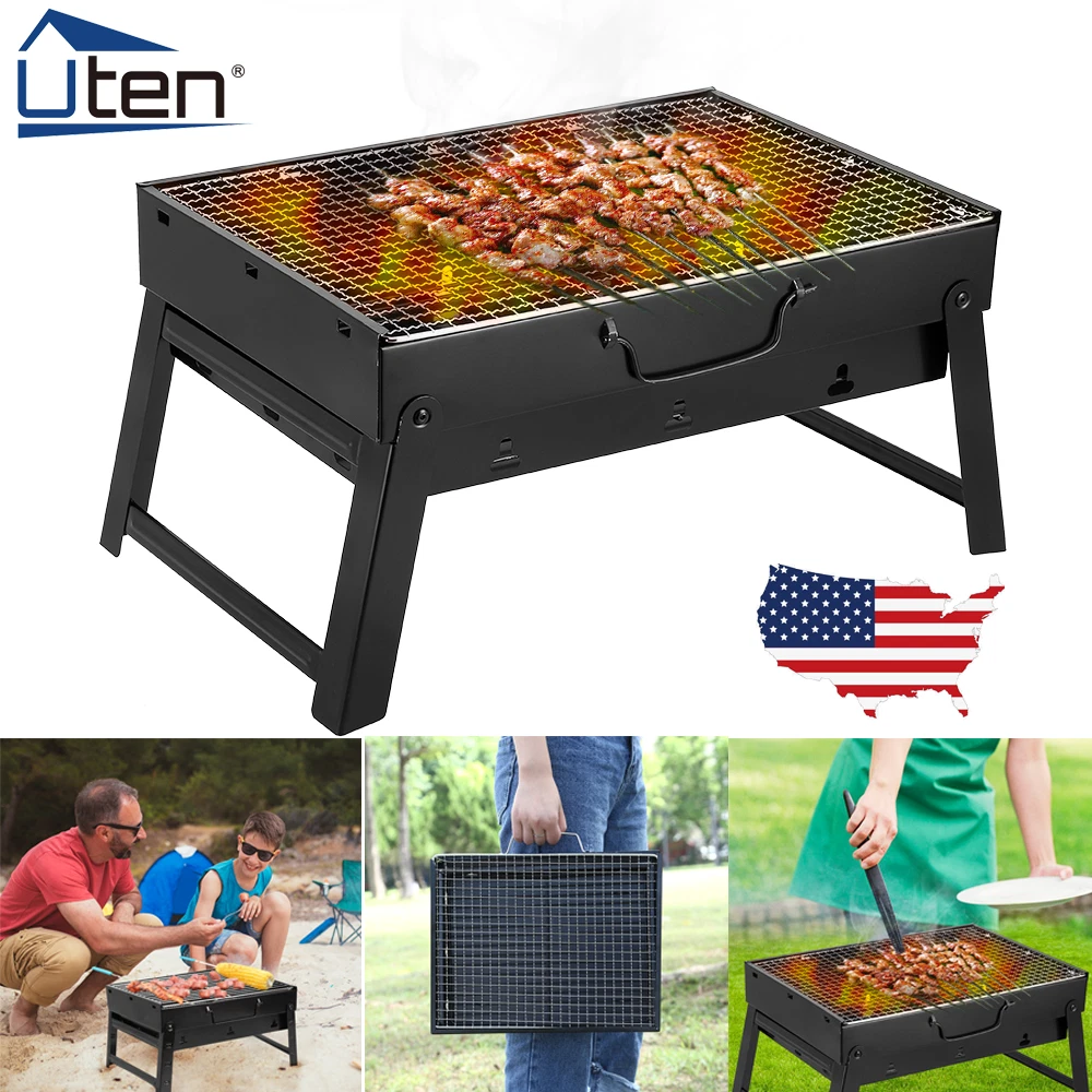 Foldable Barbecue Grill Tabletop Rack Charcoal Stove Skewers Camping Cooking