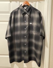 Vtg Caltop Old School OG Chicano Flannel Shirt Mens 4XL Black Gray Sm Flaw