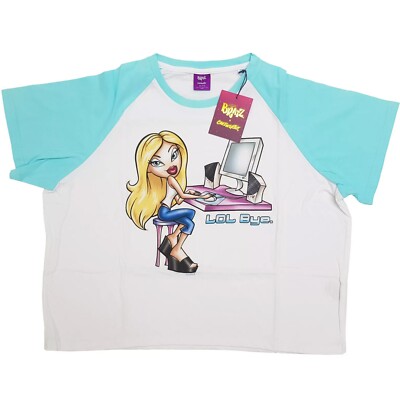 Cakeworthy Bratz LOL Bye Crop T-Shirt Kurzarm Oberteil Cropped Blau Weiß XL 2XL