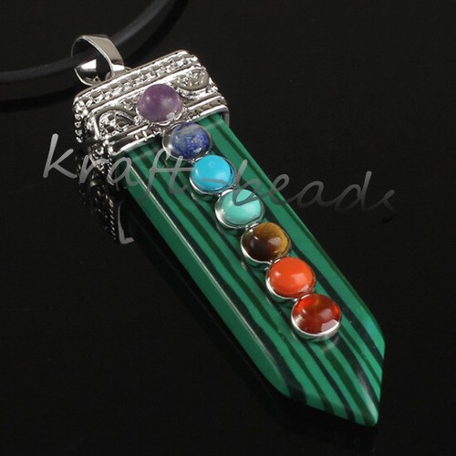 Natural 7 Gemstone Beads Sword Point Chakra Healing Reiki Silver Pendant Jewelry - Picture 26 of 29